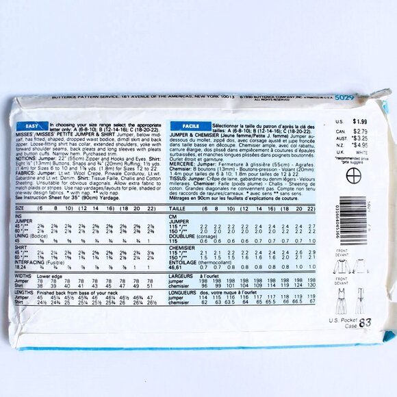 VTG 90s Jumper Dress & Peter Pan Blouse Sz 12-14-16 Butterick Cottagecore Granny - Picture 3 of 4